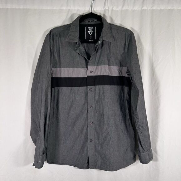Fried Denim Shirt Men's Large Grey Button Up Long Sleeve Slim Fit Lightweight - Picture 1 of 9